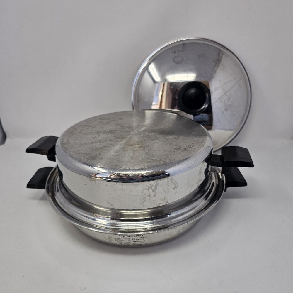Vintage Miracle Maid Stainless Steel 5 Ply Mira-Plex Pan With Dome Lid USA